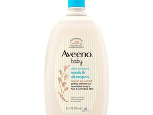 Aveeno Baby Daily Moisture Gentle Bath Wash & Shampoo مع مستخلص الشوفان الطبيعي ، تركيبة خالية من مسببات الحساسية وخالية من الدموع وخالية من البارابين للشعر والبشرة الحساسة ، معطرة بشكل خفيف ، 33 أونصة سائلة. أوقية