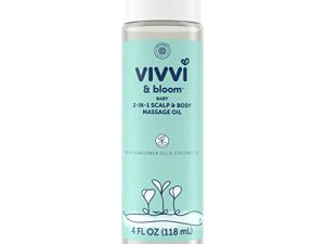 VIVVI & BLOOM زيت تدليك لطيف لفروة الرأس والجسم 2 في 1 للأطفال ، تركيبة سريعة الامتصاص مثالية للترطيب ، للتدليك لإزالة الرقائق الجافة من فروة الرأس ، لا يسبب الحساسية ، 4 مل. أوز