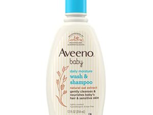 Aveeno Baby Daily Moisture Gentle Body Wash & Shampoo with Oat Extract، 2-in-1 Baby Bath Wash & Hair Shampoo، خالٍ من الدموع والبارابين للشعر والبشرة الحساسة ، برائحة خفيفة ، 12 مل. أوقية