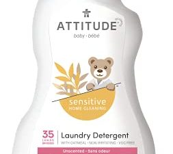 منظف ملابس الأطفال ATTITUDE للبشرة الحساسة ، لا يسبب الحساسية ، خالٍ من الصبغة ، غير معطر ، متوافق مع HE ، خالي من العطور ، 33.8 أونصة سائلة ، 35 حمولة