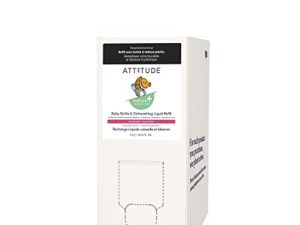 صابون أطباق ATTITUDE للأطفال ، قوي على بقايا الحليب والشحوم على الزجاجات ، تركيبة نباتية ومعادن ، نباتي وخالي من القسوة ، عديم الرائحة ، عديم الرائحة ، 67.6 أونصة سائلة
