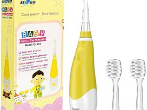 فرشاة أسنان كهربائية للأطفال من aoxgao SEAGO مع مؤقت LED ذكي ، فرشاة أسنان للأطفال للرضع من سن 1-4 سنوات ، فرش أسنان سونيك لطيفة للأطفال الصغار (أصفر)