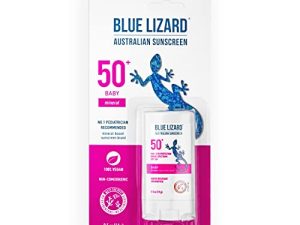 قلم واقي شمسي معدني من BLUE LIZARD مع أكسيد الزنك SPF 50+ حماية مقاومة للأشعة فوق البنفسجية UVAUVB سهل التطبيق خالٍ من العطر 5 أونصة ، للأطفال ، عديم الرائحة ، 0.5 أونصة