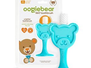 oogiebear 360 ° فرشاة أسنان - فرشاة أسنان تدريب للأطفال. فرشاة أسنان سيليكون فائقة النعومة وآمنة مع تسنين دمية دب وقاعدة لتدليك اللثة. يجب أن يمتلك الطفل. خالية من BPA