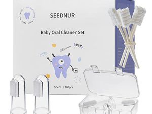 منظف فم الطفل من SEEDNUR فرشاة أسنان للأطفال من 0 إلى 36 شهرًا فرشاة أسنان للرضع منظف لسان الأطفال يمكن التخلص منها بشاش ناعم منظف لحديثي الولادة 100 قطعة + قطعتان من فرش أسنان الإصبع