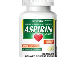 HealthA2Z Aspirin 81mg (300 Tablets) ، قوة منخفضة ، مغلفة معوية