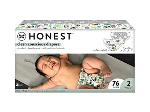 حفاضات The Honest Company Clean Conscious | مستدام قائم على النبات | الباندا + أطفال بارنيارد | صندوق كلوب ، مقاس 2 (12-18 رطلاً) ، 76 قطعة