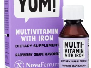 NovaFerrum YUM | فيتامينات متعددة بالحديد للرضع والأطفال الصغار | فيتامينات متعددة بالحديد للأطفال | دعم المناعة | الأعمار من 4 أعوام وأقل | معتمد كمنتج خالٍ من الغلوتين | خالي من السكر | عنب التوت | 2 أوقية سائلة (50 مل)