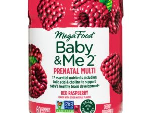 MegaFood Baby & Me 2 علكات فيتامين قبل الولادة - علكات ما قبل الولادة مع حمض الفوليك والكولين لتنمية دماغ الطفل وفيتامينات ب - غير معدلة وراثيًا وخالية من الغلوتين ونكهة التوت - 60 علكة (30 حصة)