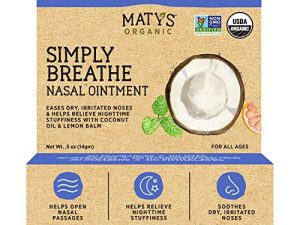 مرهم Matys Simply Breathe Nasal - يساعد على تهدئة وترطيب الأنف الجاف والمتهيج وتخفيف الاحتقان الليلي ، رائع للسفر الجوي والمناخات الجافة والمزيد - 0.5 أونصة