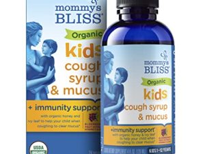 شراب السعال العضوي للأطفال من Mommy's Bliss وتخفيف المخاط + دعم المناعة ، الأغاف والعسل ، أوراق اللبلاب ، نبات البلسان ، الزنك ، فيتامين سي ، 4 أونصة سائلة