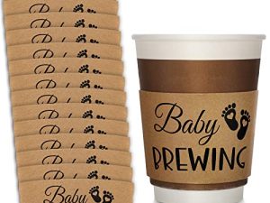 Newtay 50 Counts Baby يقوم بتخمير أكمام قهوة استحمام الطفل وأكواب أكواب القهوة للاستعمال مرة واحدة وأكمام أكواب قهوة مطبوعة لتزيين استحمام الطفل للمشروبات الساخنة والباردة 12 16 أو 20 أونصة فنجان قهوة ورقية