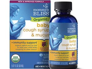 شراب السعال والمخاط العضوي للأطفال من Mommy's Bliss + دعم المناعة ، يحتوي على أغاف عضوي وورقة اللبلاب ، مصنوع للأطفال بعمر 4 أشهر فما فوق ، 1.67 أونصة سائلة