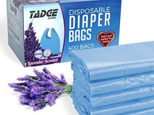 أكياس حفاضات للأطفال للاستعمال مرة واحدة 400 عبوة من Tadge Goods برائحة اللافندر - أكياس حفاضات بلاستيكية قابلة للتحلل وممتص للرائحة للأغراض الأساسية في أكياس القمامة - أكياس للحفاضات المتسخة - عبوة 400 قطعة