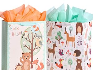 أكياس هدايا كبيرة جدًا مقاس 16.5 بوصة من SUNCOLOR لاستحمام الطفل مع مناديل ورقية (عبوتان ، Hello Baby!)
