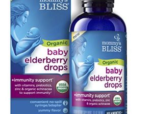 قطرات البلسان العضوية للأطفال من Mommy's Bliss ، دعم المناعة بالفيتامينات والبريبايوتكس والزنك وإشنسا العضوي ، لعمر 4 أشهر فأكثر ، 3 أونصات سائلة (36 حصة)
